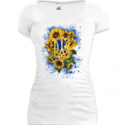 Подовжена футболка Герб України із соняшниками