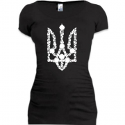 Подовжена футболка із чорно-білим квітковим гербом України