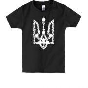 Детская футболка с черно-белым цветочным гербом Украины