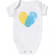 Детское боди желто-синими отпечатками в виде сердца