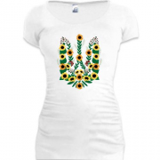 Подовжена футболка з гербом України з квітів соняшника