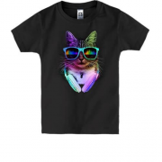 Дитяча футболка Яскравий кіт у навушниках