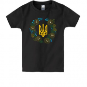 Детская футболка герб Украины в цветочном венке