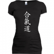 Женская удлиненная футболка с иероглифом "Айкидо"