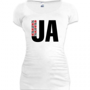 Подовжена футболка з написом UA у стилі вишиванки