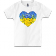 Детская футболка Сердце из желто-голубых цветов