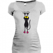 Женская удлиненная футболка с висящим котом