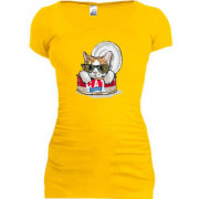 Подовжена футболка з котом у консервній банцi