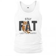 Чоловіча майка з котиком Fat Lazy and Happy