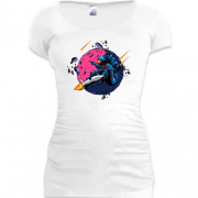 Подовжена футболка з астронавтом та астрероїдами