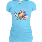 Подовжена футболка Пташка серед квітів