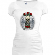 Женская удлиненная футболка с черепом и ангельскими крыльями