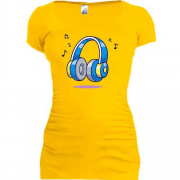 Подовжена футболка з жовто-блакитними навушниками