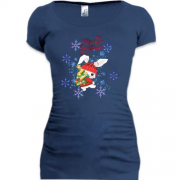 Подовжена футболка із зайчиком та сніжинками щасливого Різдва