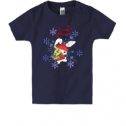 Детская футболка с зайчиком и снежинками счастливого рождества
