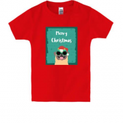 Детская футболка с мопсом Счастливого Рождества