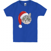 Детская футболка с котом в шапке Санты