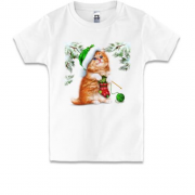 Детская футболка с новогодним котиком который вяжет