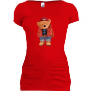 Подовжена футболка зі стильним ведмедиком