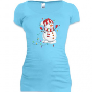 Подовжена футболка Сніговик з гірляндою