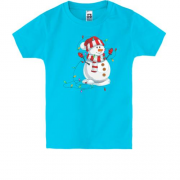 Дитяча футболка Сніговик з гірляндою
