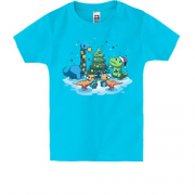 Детская футболка рождественская с динозавриками