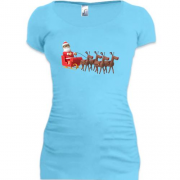 Подовжена футболка 3D Санта з оленями