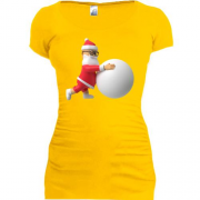 Подовжена футболка 3D Санта катає снігову кулю