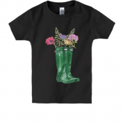 Дитяча футболка з квітами в чоботях