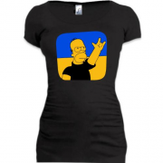 Подовжена футболка Гомер на фоні українського прапора