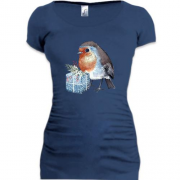 Подовжена футболка Пташка з подарунком