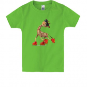 Детская футболка с жирафом на роликах