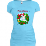 Подовжена футболка із зайцем Щасливого Різдва