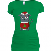 Подовжена футболка з котиком, який не любить Різдво