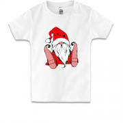 Детская футболка Санта сидит с шапкой на глазах