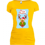 Подовжена футболка з оленем та прикрашеними рогами Щасливого Різдва