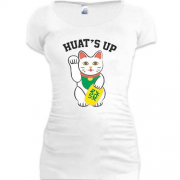Подовжена футболка з котиком, який махає лапкою