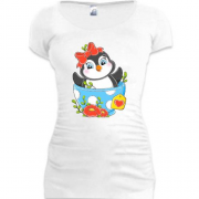 Подовжена футболка з пінгвінком у чашці