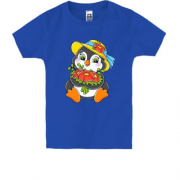 Дитяча футболка з пінгвіном та квітами