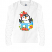 Детская футболка с длинным рукавом с пингвинёнком в чашке