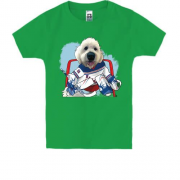 Детская футболка с собакой-хоккеистом на воротах