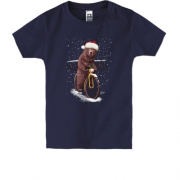 Детская футболка с медведем в шапке Санты и на велосипеде