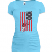 Подовжена футболка з американським прапором, дівчинка і вовками