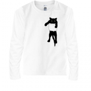 Детская футболка с длинным рукавом с котиком в кармане