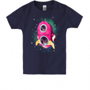 Детская футболка с котами в космическом корабле