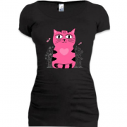 Подовжена футболка з милим рожевим котиком