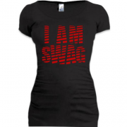 Подовжена футболка з написом I AM SWAG