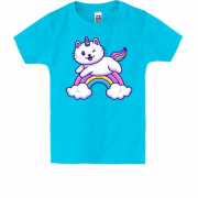 Детская футболка Котик на радуге