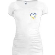 Подовжена футболка жовто-синє серце з голубами Міні