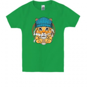 Детская футболка Кот в шапке и с чашкой кофе